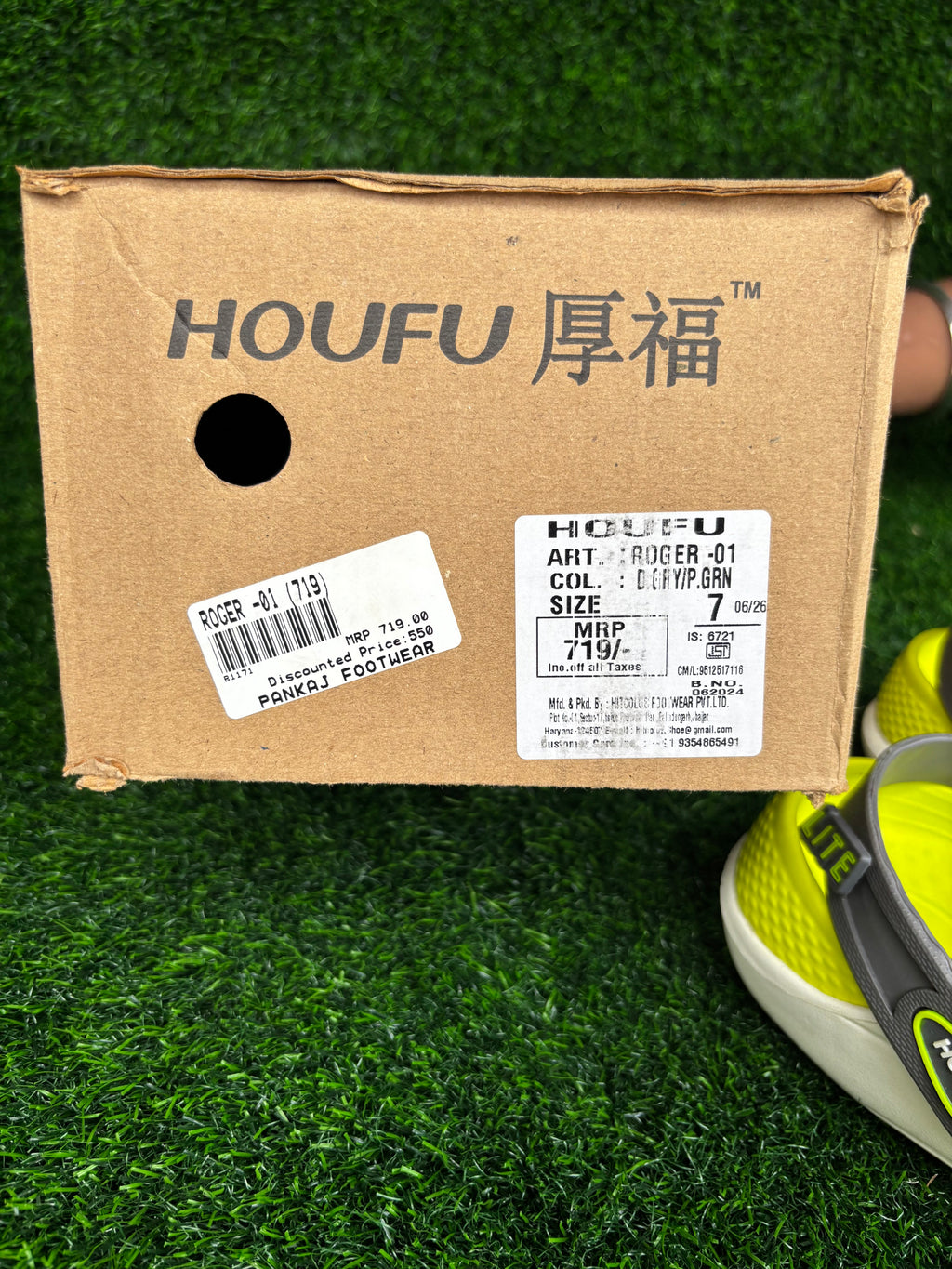 Imported Houfu Roger-01 Men's Dark Grey / Parrot Green Lightweight Clogs
